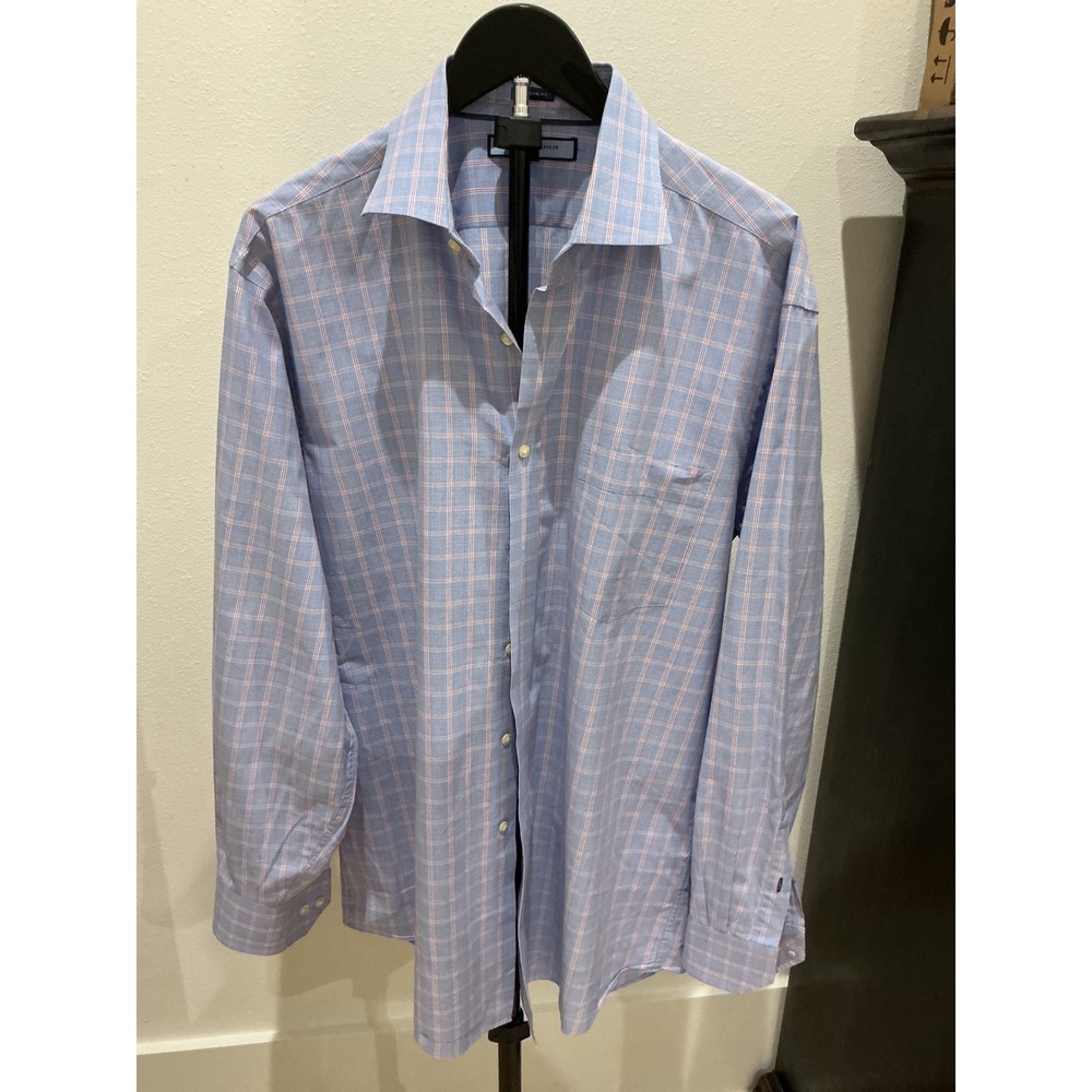 Tommy Hilfiger Ithaca Mens Regular Fit Plaid Button Down Shirt Blue Red L 16.5